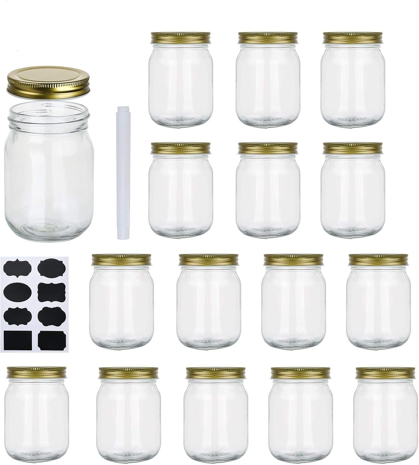 16 oz Glass Mason Jars – Set of 15
