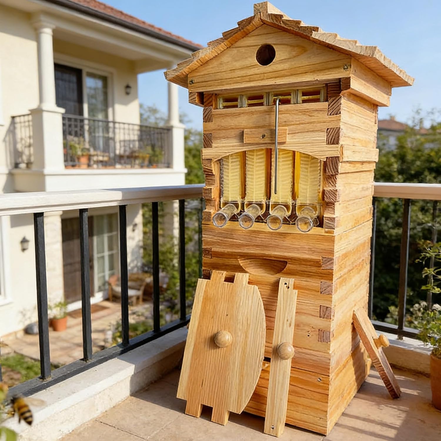 Small Wooden Beehive with Self-Flow Honey Comb